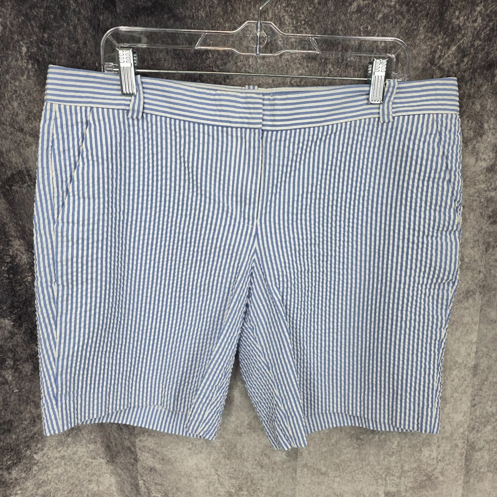J Crew Seersucker Shorts‎ Womens 14 Blue White Striped Beach Casual Vacation